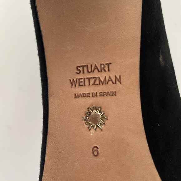 Stuart Weitzman Amatta Black Suede Pump 2" Block Heel Almond Toe 6 - Picture 11 of 11